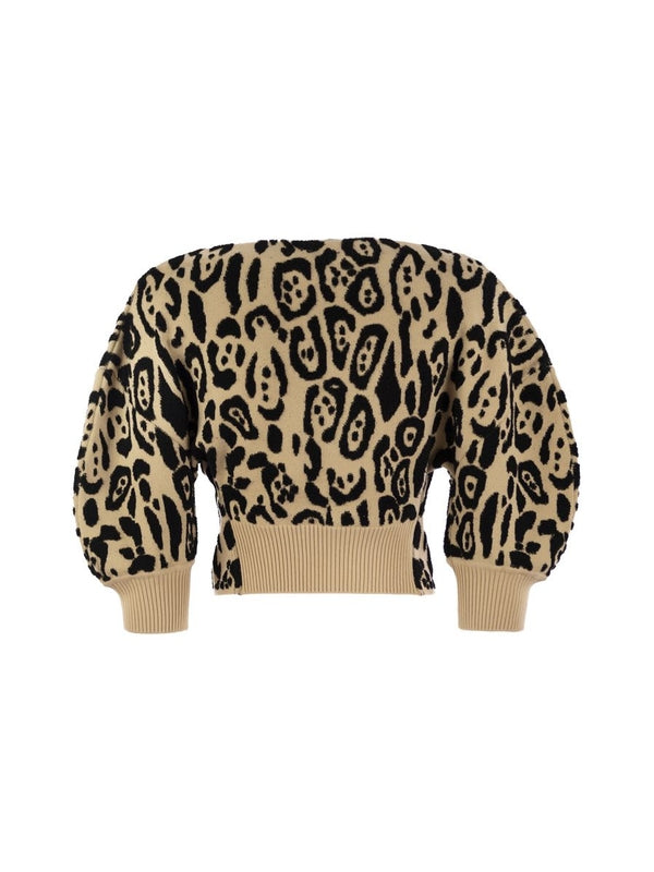 Leopard Jacquard Pattern Drop Shoulder Knit