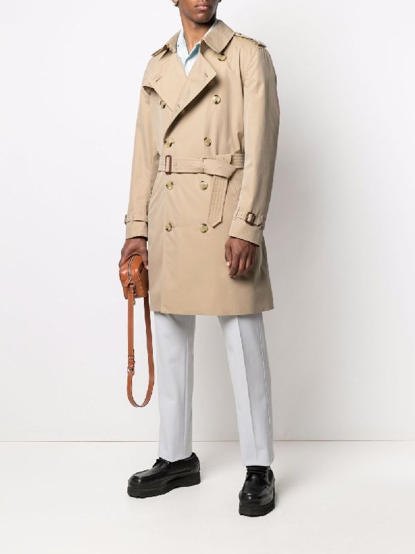 Beige Cotton Midi Trench Coat