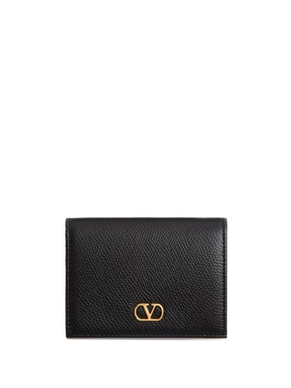 V Logo Leather Wallet