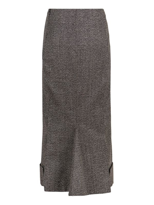 Asymmetric Roll-up Wool Midi Skirt