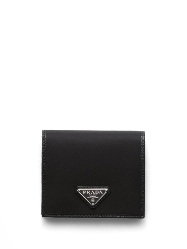 Triangle Logo Re-Nylon Saffiano Leather Wallet