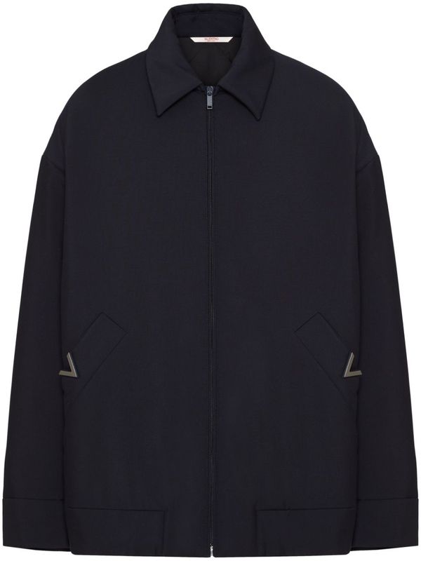 V Logo Wool Zip-Up Jacket