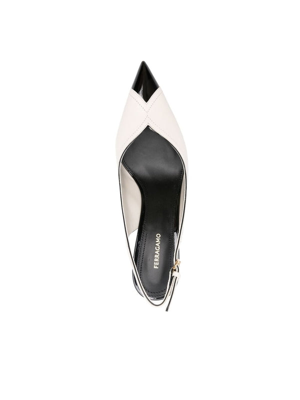 Color-Blocked Toe Calfskin
  Slingback Heels