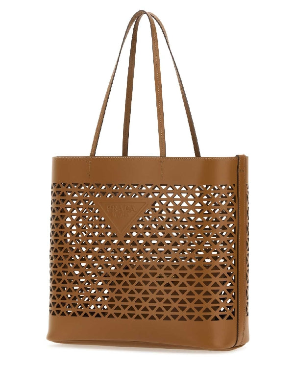 Triangle Logo Openwork Leather Tote Bag