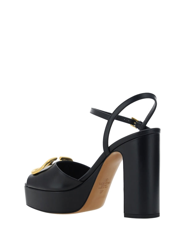 V Logo Platform Sandal Heels