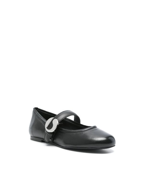 Buckle Detail Leather Ballerina Flats