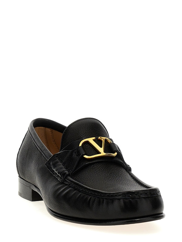 V Logo
  Embellished Signature Leather Loafers