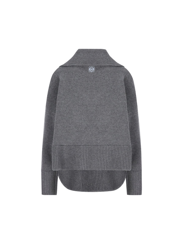 Anagram Embroidered Wool Knit Polo Shirt