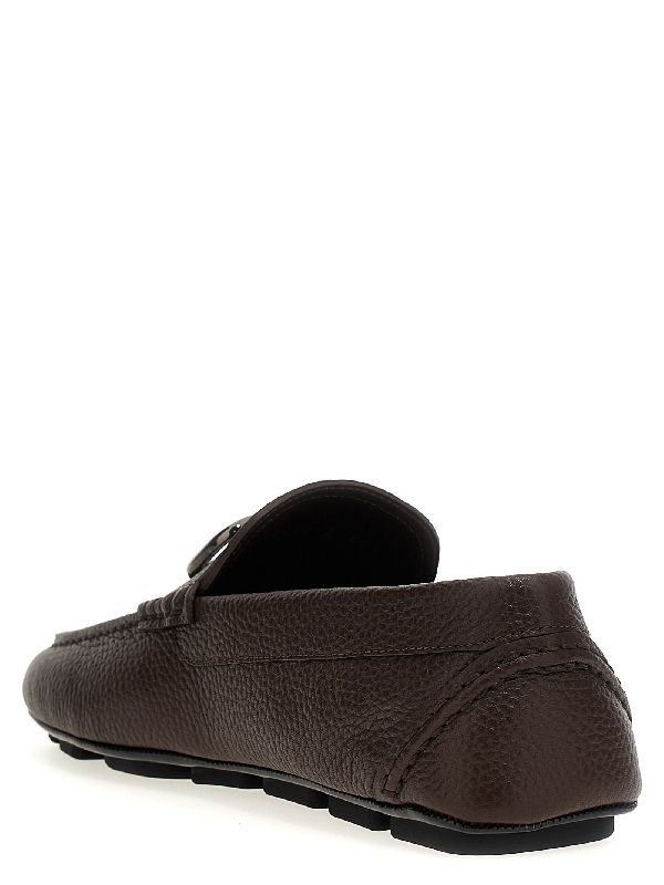 V Logo Buckle Leather Driving Shoes