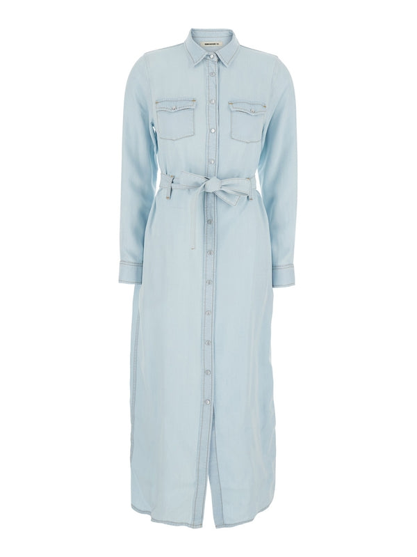 Chest Pocket Belted Denim Dress