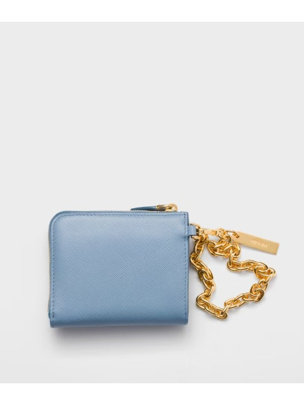 Triangle Logo Saffiano Leather Card Wallet