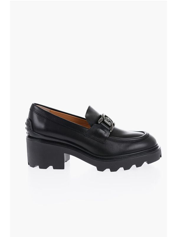 Chain Accent Leather Loafer Heels