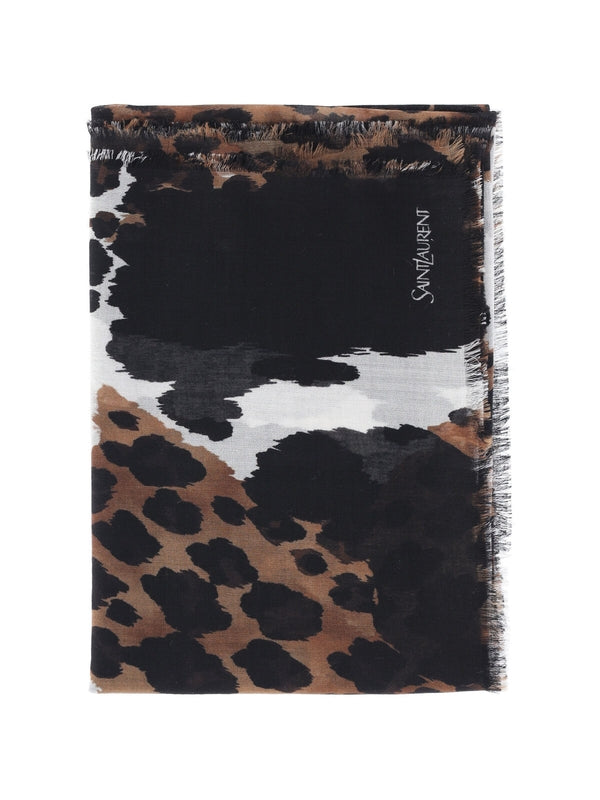 Saint Laurent Leopard Wool Mufflers