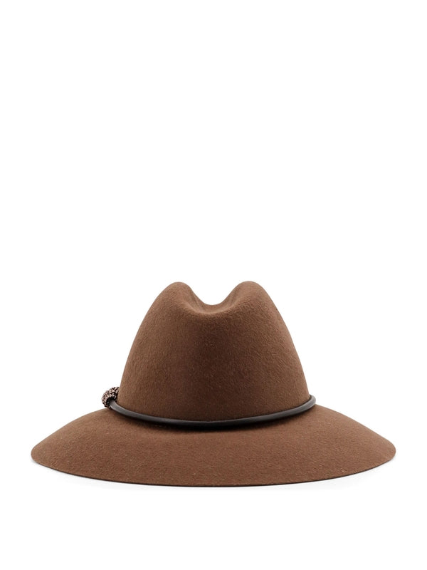 Monili Leather Detail Fedora Hat