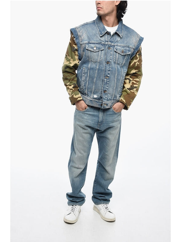 Camouflage Sleeve Denim Jacket