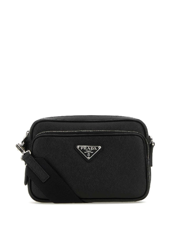 Triangle Logo Saffiano Leather Crossbody
  Bag