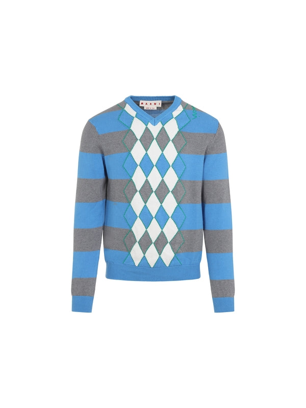 Argyle Stripe V-Neck Knit