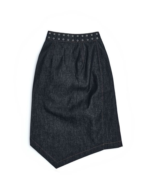 Belted Wrap Tie Denim Midi Skirt