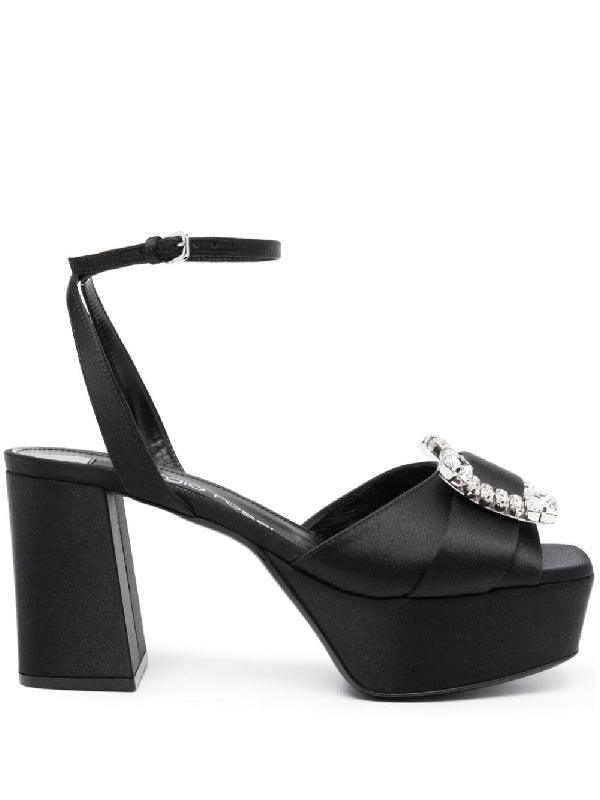 Jewel Buckle Decoration Satin Sandal Heel