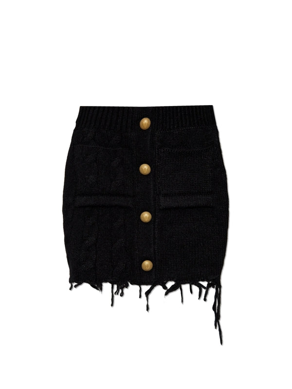 Gold Button
  Distressed Knit Wool Skirt