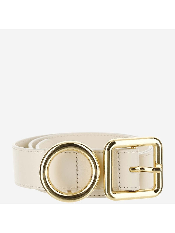 Circle Square Buckle Leather Belt