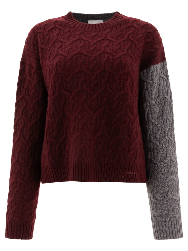 Two-Tone Detail Wool Cashmere Cable Knit