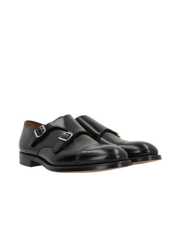 Black Leather Monk Strap Shoes