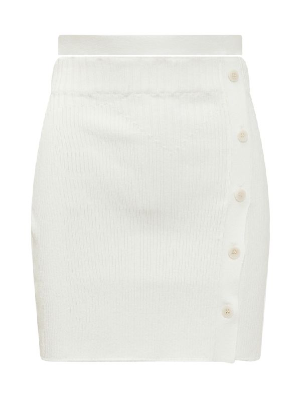 Waistcut Button-Up Rib Knit Skirt