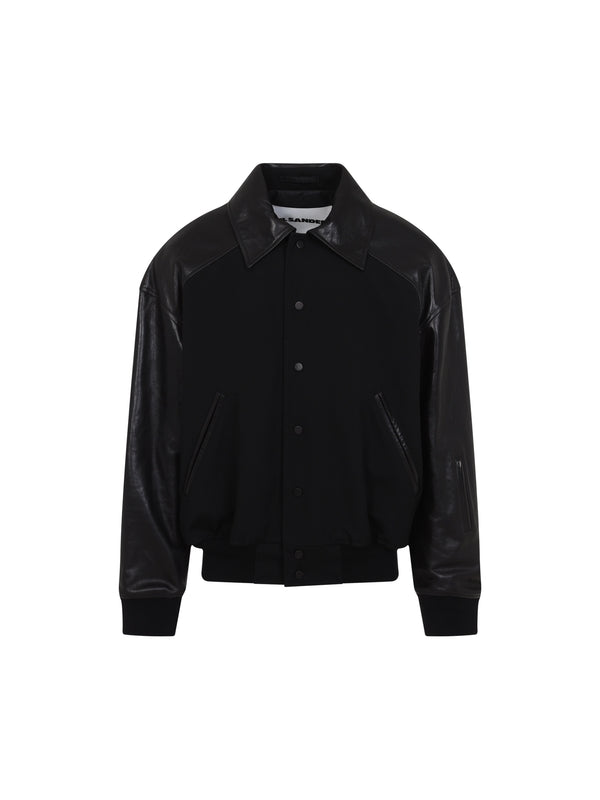 93 Leather Panel Wool Bomber Jacket