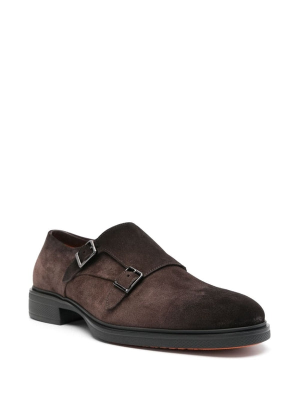 Double Buckle Suede Monk Strap Shoes