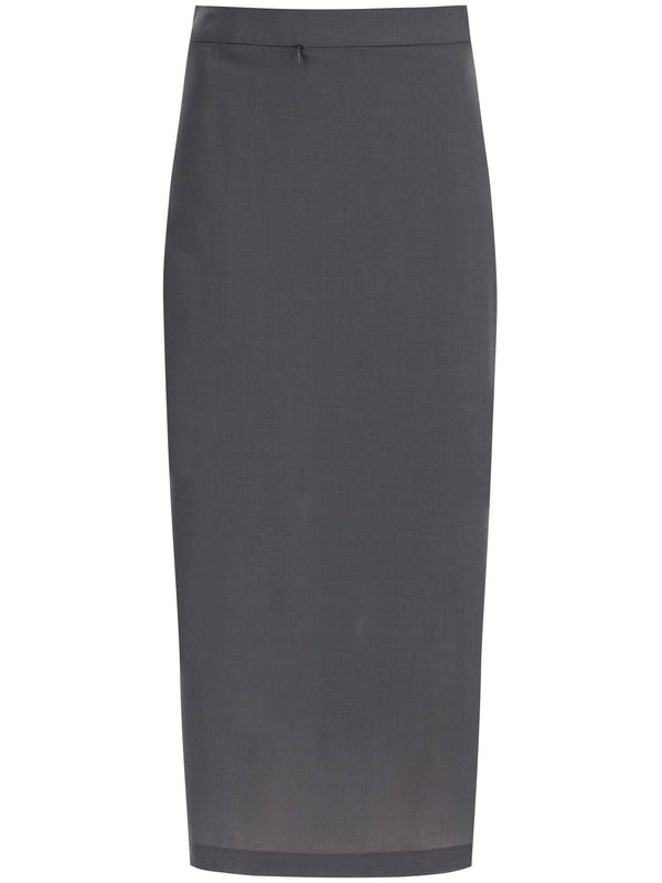 Back Slit Wool Blend Long Skirt