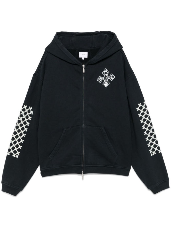 Graphic Embroidered Cotton Hoodie Zip-Up