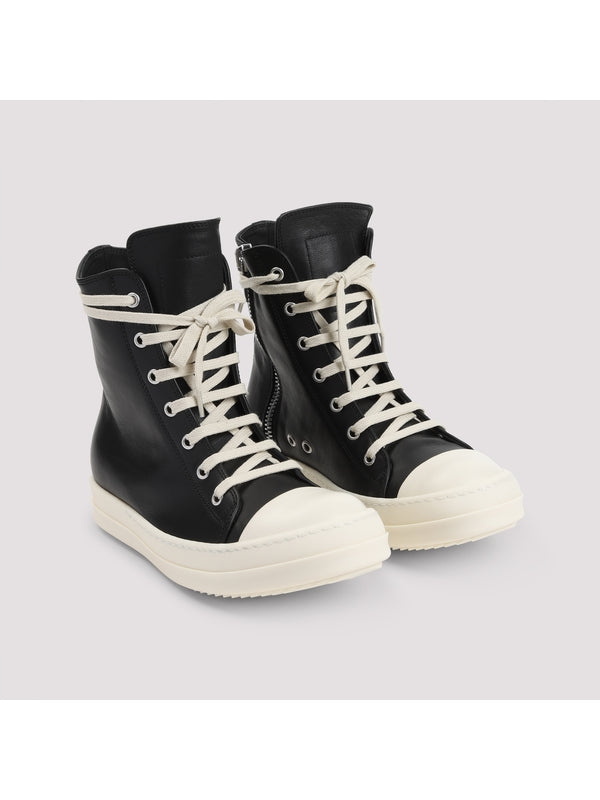 Zipper Detail Leather High Top Sneakers