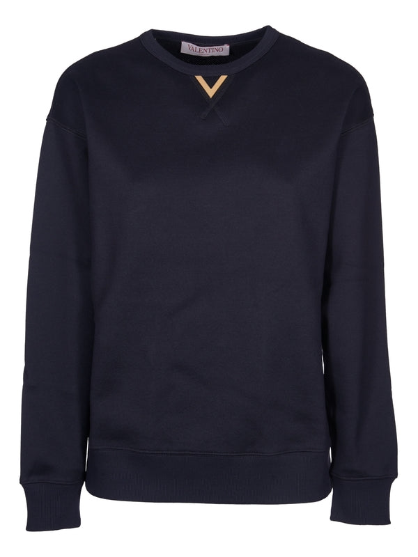 V Logo Embellished Crewneck Cotton Sweatshirt