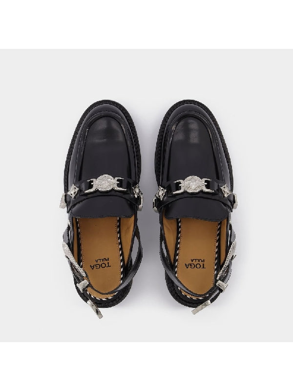 Metal Buckle Decorated Leather Slingback
  Loafer