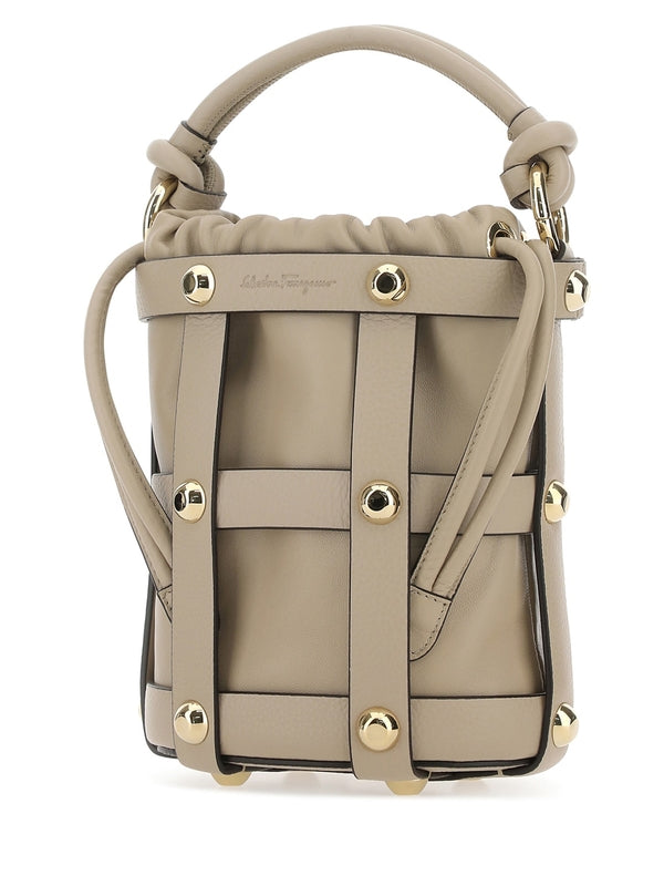 Stud Cage Leather Bucket Bag