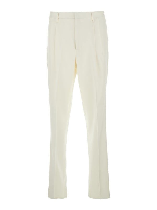 White Tailored Trousers with Double Pence in Cotton Man Trousers