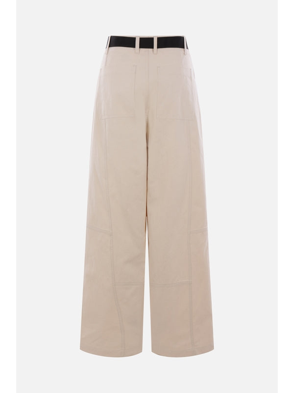 Belted Cotton Wide Pants