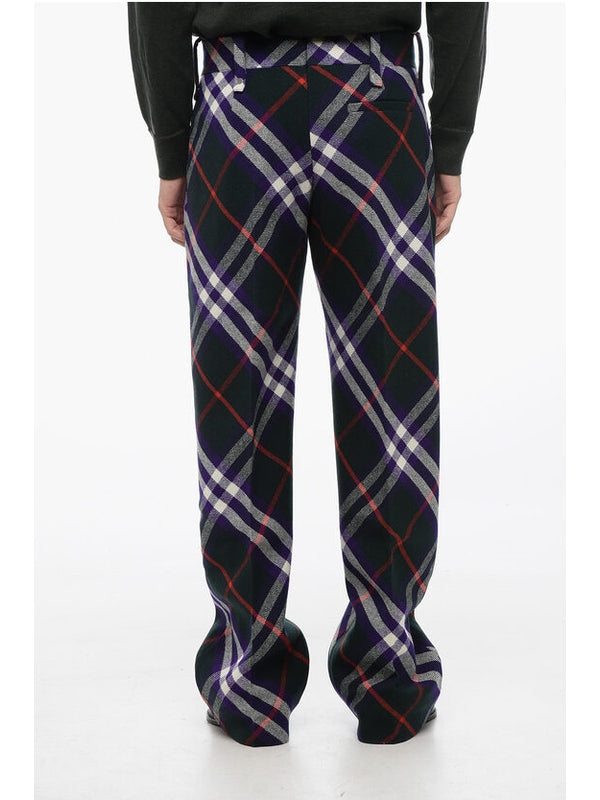 Zipper Detail Tartan Check Wool Pants