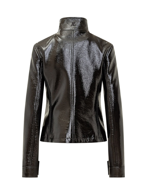 Vinyl High Neck Biker Jacket