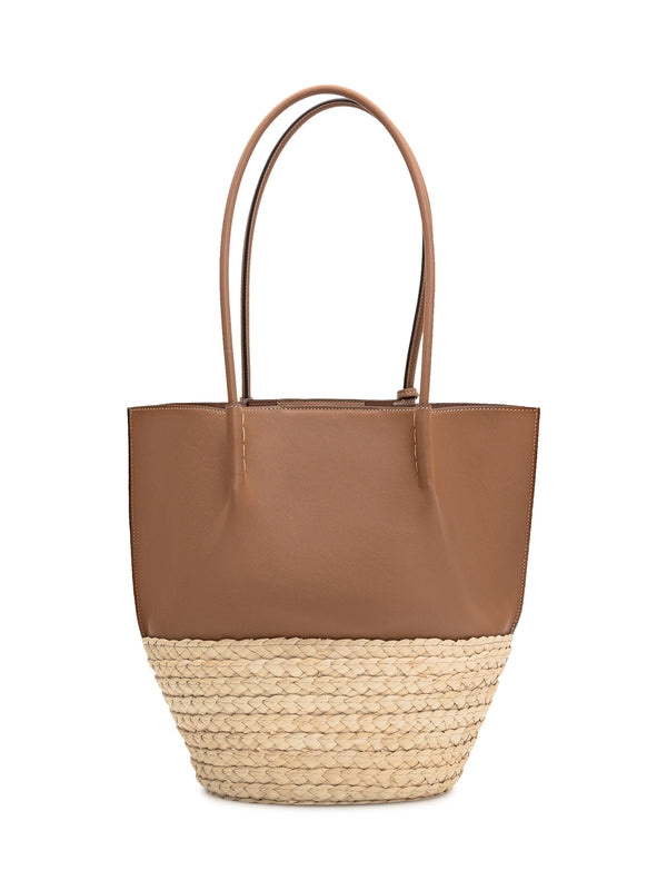 Bux Raffia Leather Panel Tote Bag