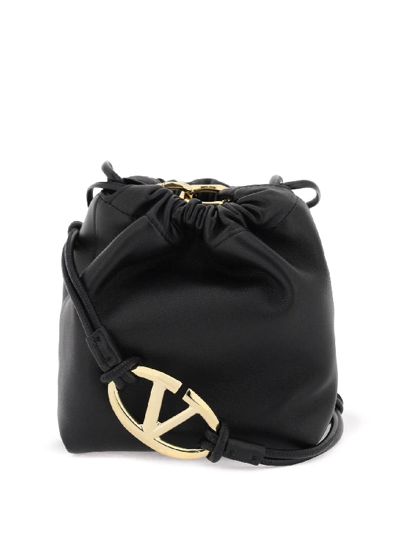 V Logo Puffer Leather Mini Bucket Bag - Jente