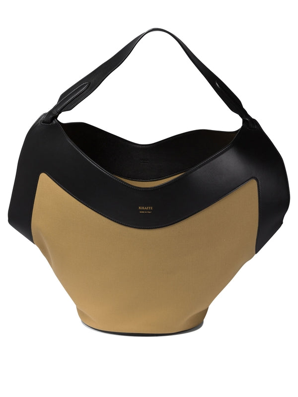 Lotus Logo Canvas Leather Medium Tote Bag