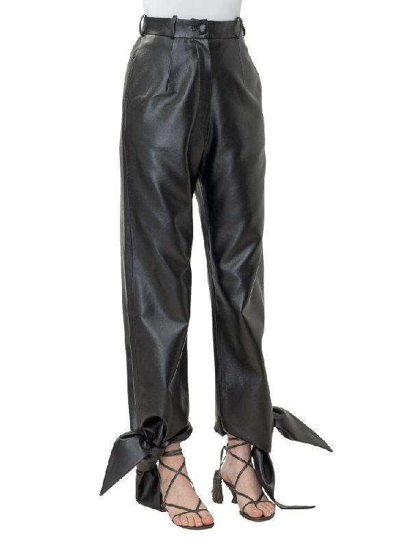 Tie Hem Faux Leather Pants