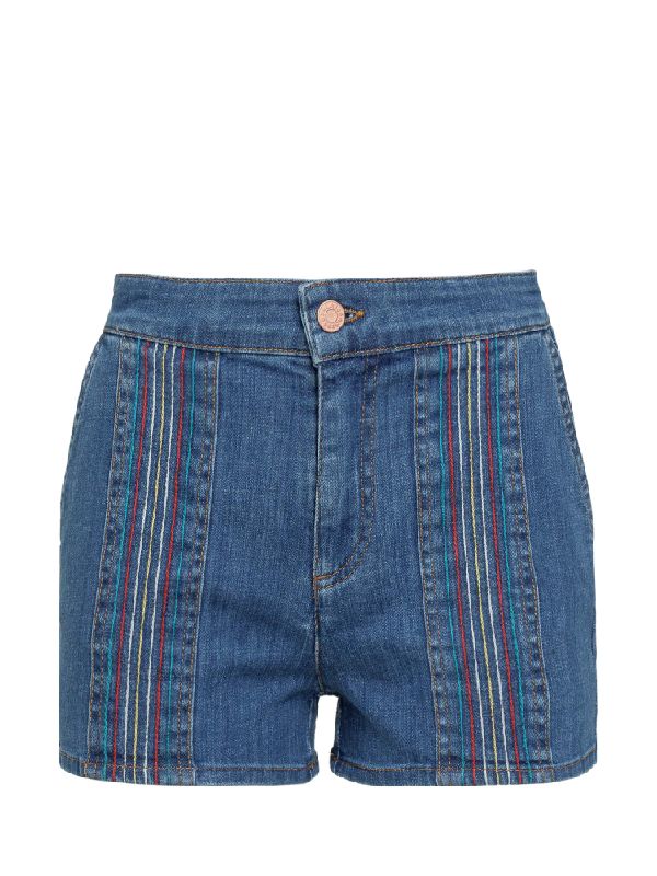 Color Stitch Decorated Denim Shorts