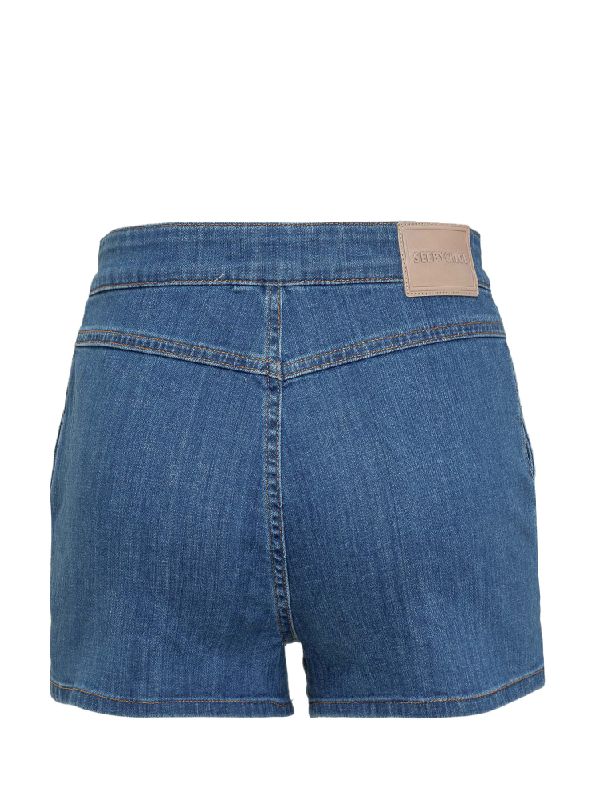 Color Stitch Decorated Denim Shorts