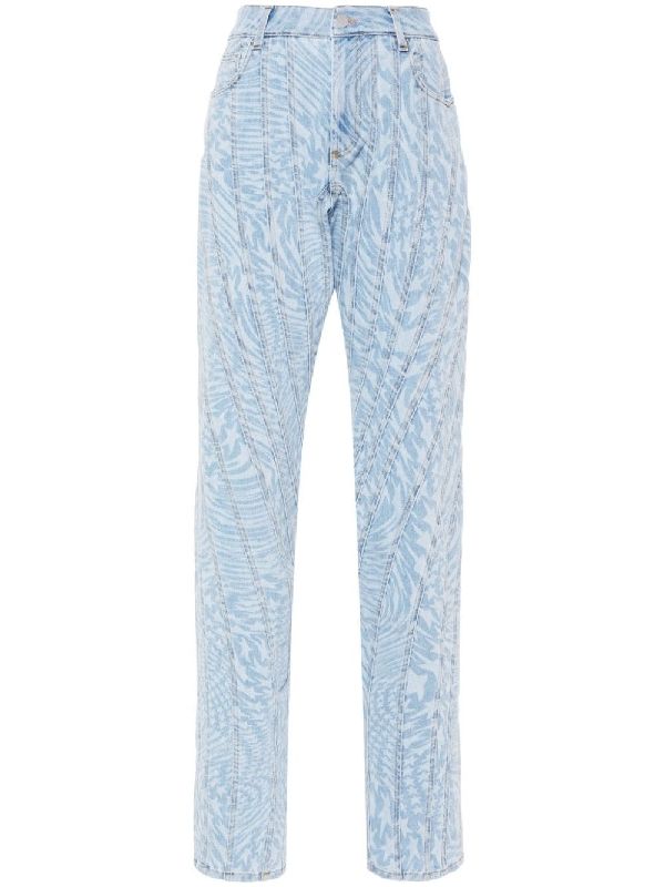 Star Printing Spiral Denim Pants