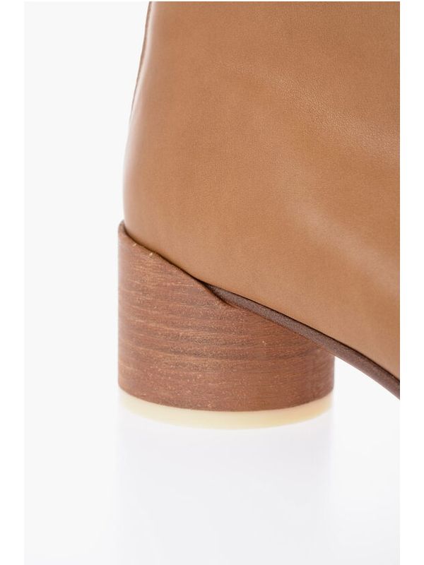 Beige Zipper Detail Ankle Boots Heel