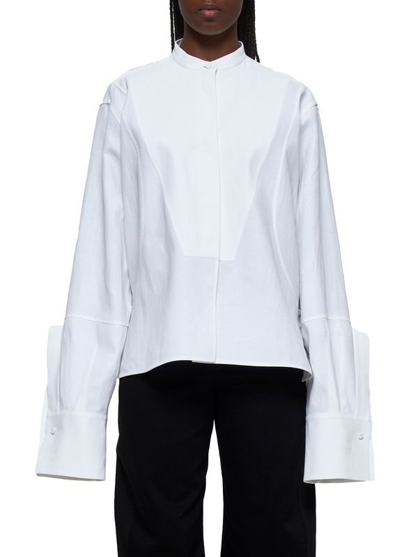 White Collarless Linen Shirt