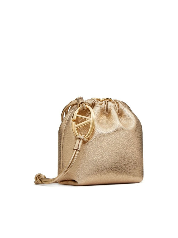 V Logo Puffer Leather Mini
  Bucket Bag